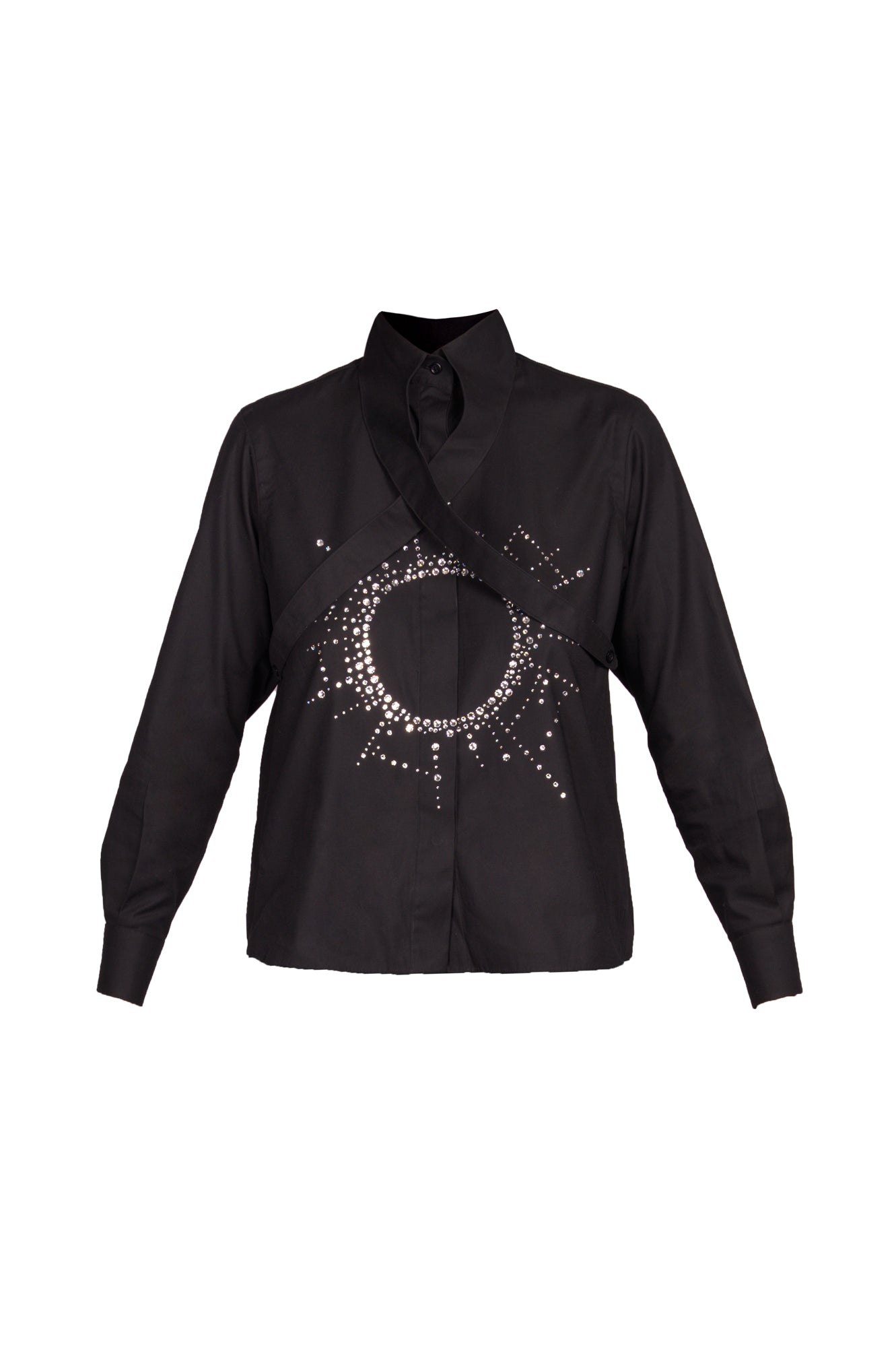 EL MARQUÉS SHIRT IN BLACK WITH SWAROVSKI CRYSTALS