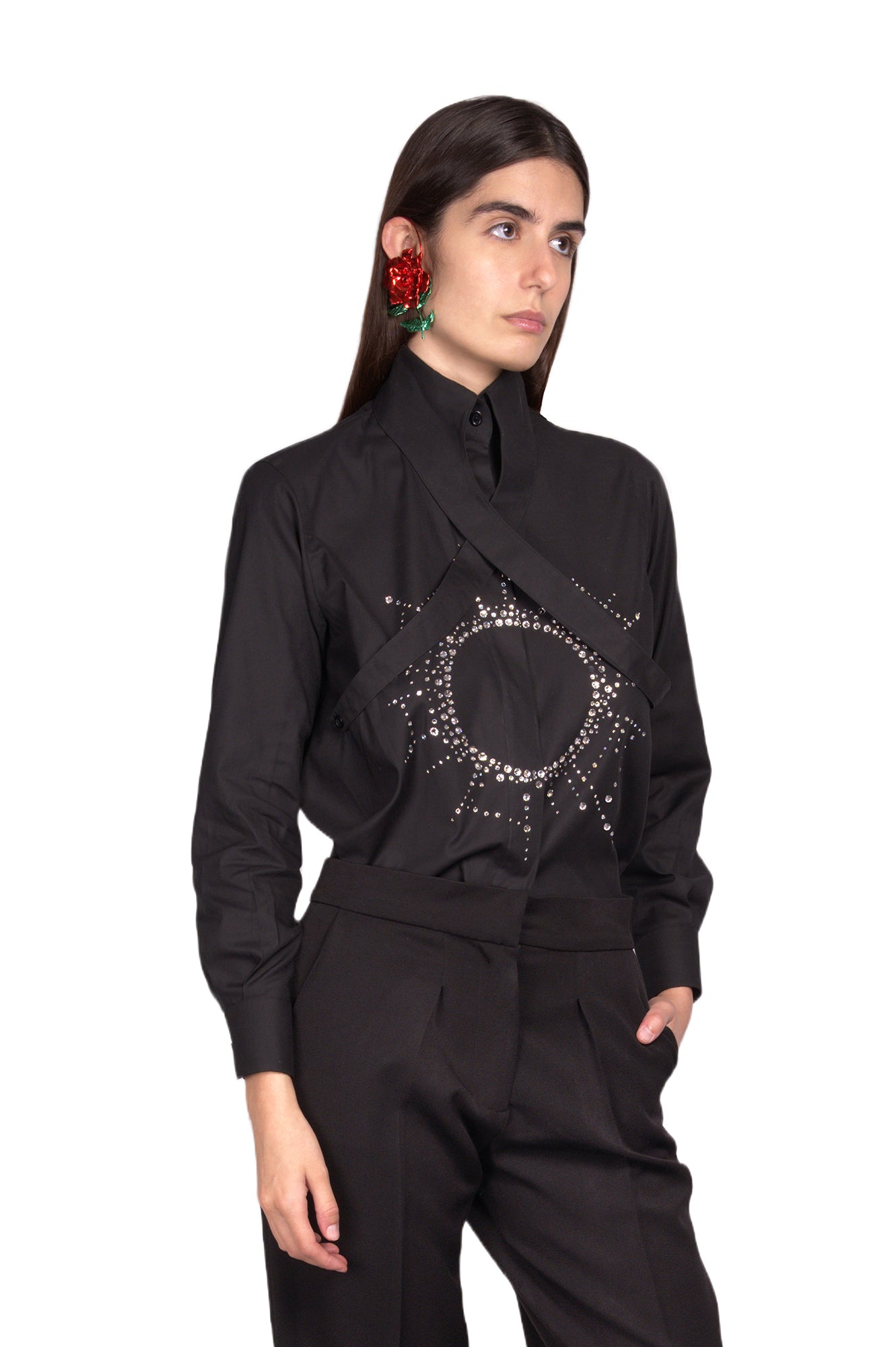 EL MARQUÉS SHIRT IN BLACK WITH SWAROVSKI CRYSTALS