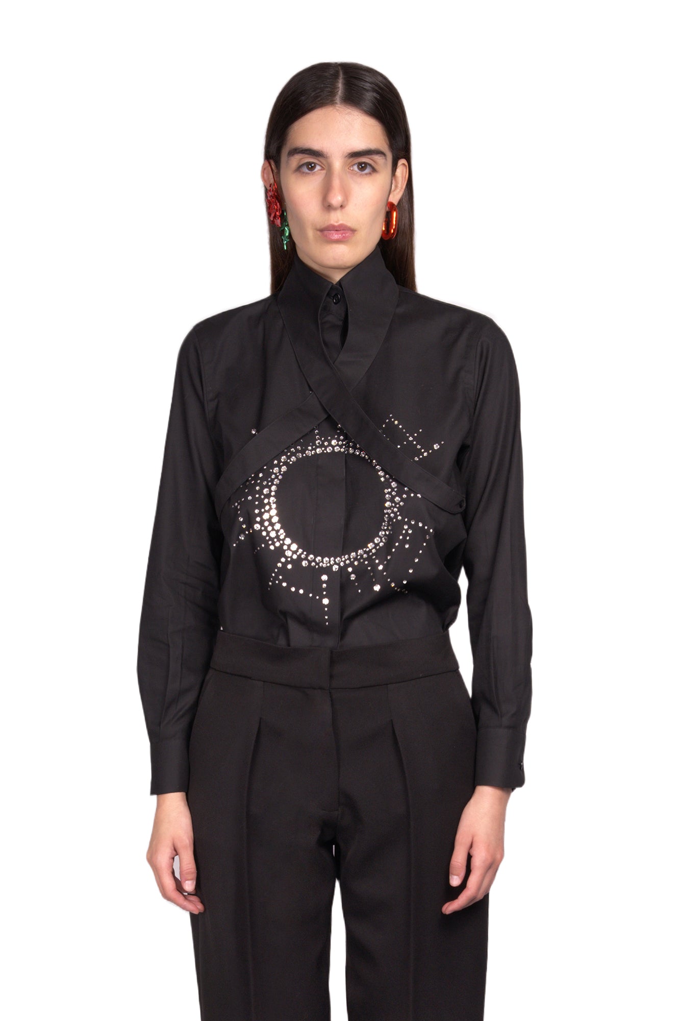 EL MARQUÉS SHIRT IN BLACK WITH SWAROVSKI CRYSTALS