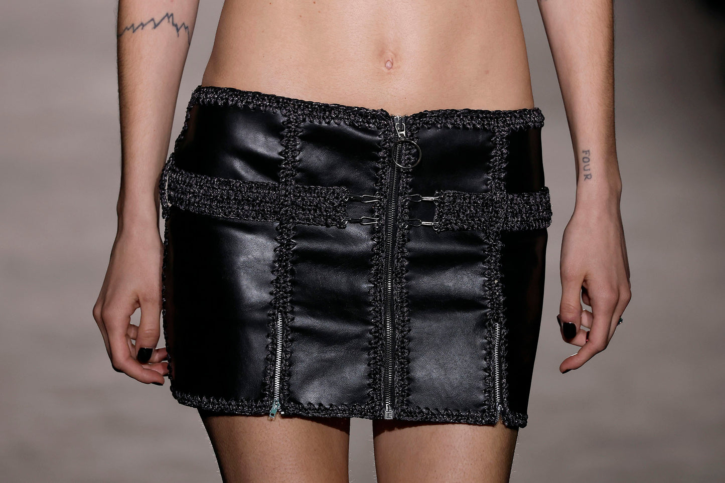 Puppet Leather Skirt in Black and Grey