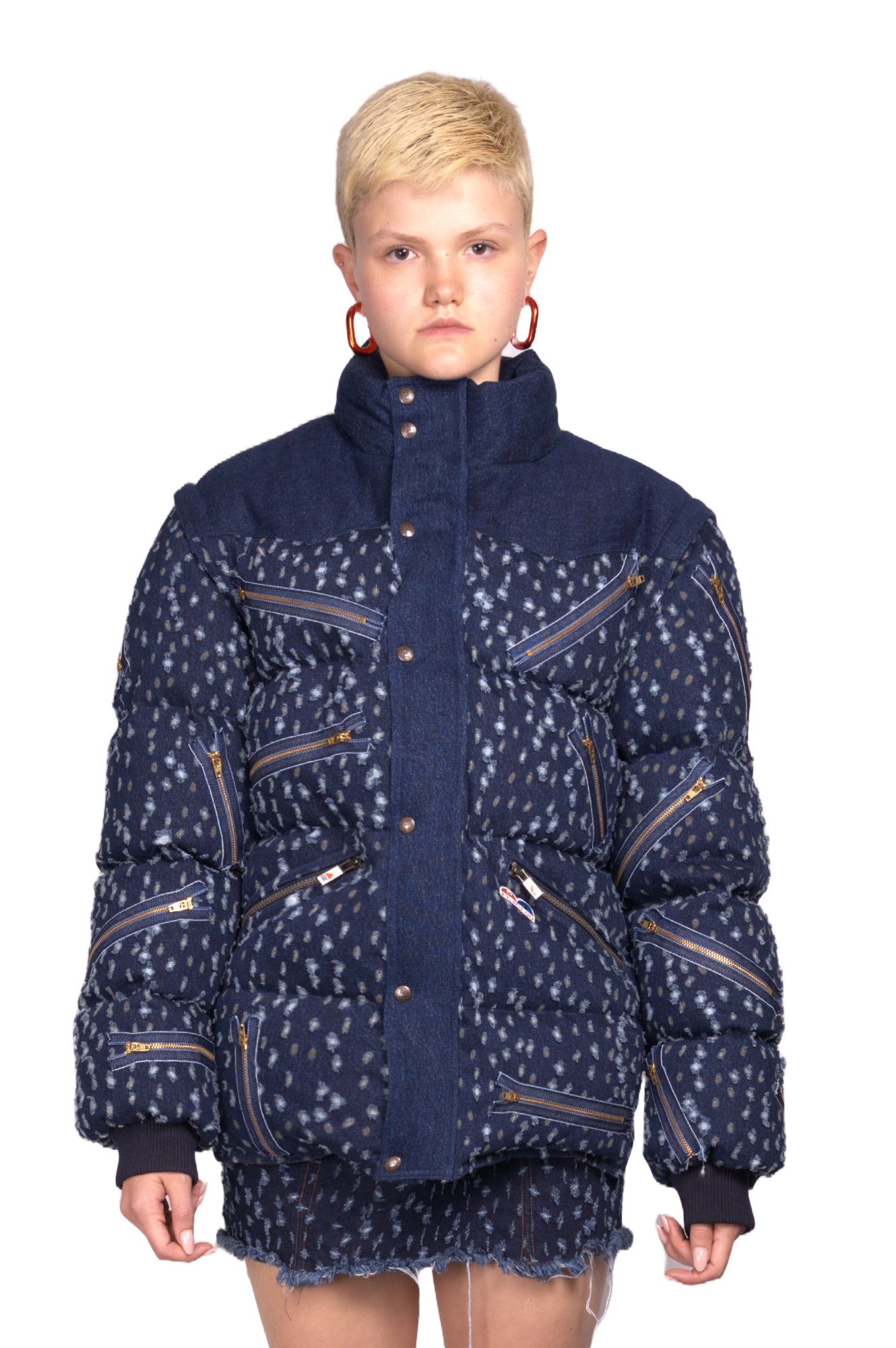 PEDRO GOMEZ X 404 STUDIO DISTRESSED DENIM PUFFER