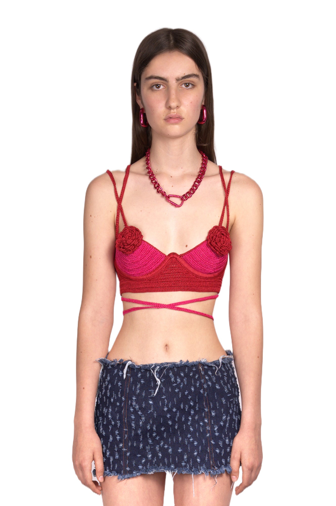 GRECAS CORSET BRA IN RED AND PINK
