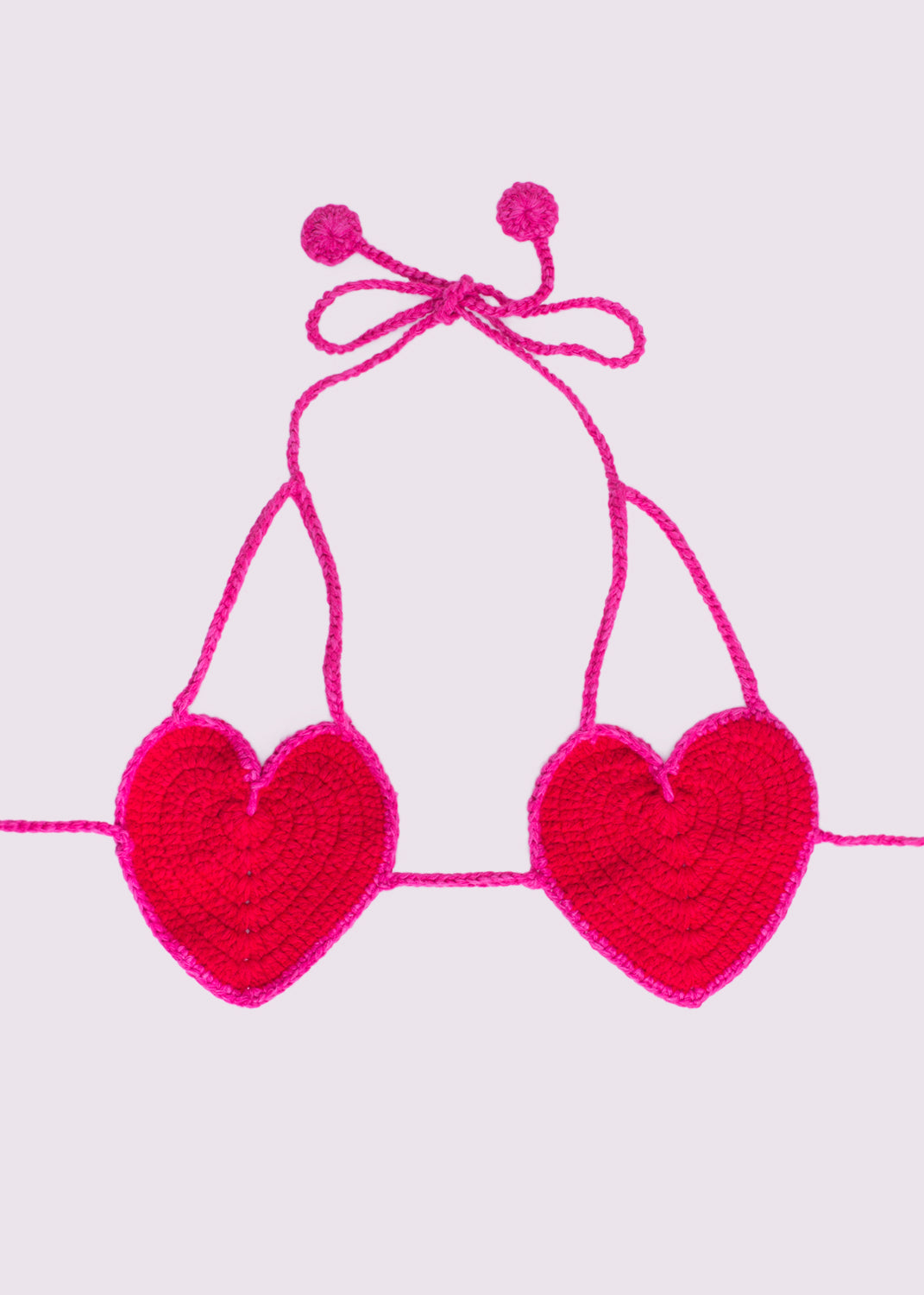Heart Shaped Crochet Bikini Top in Pink and Red