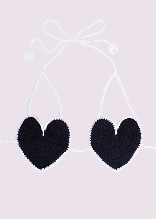 Heart Shaped Crochet Bikini Top in Black and White