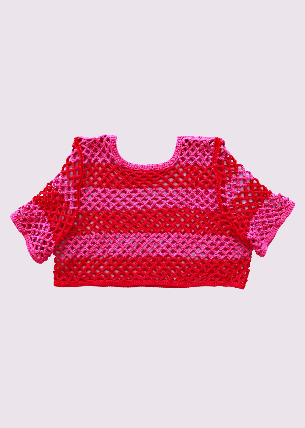 Fishnet Crop Top in Pink and Red